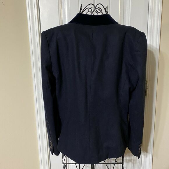 VTG SASSON Deep Navy Wool Blend Blazer Velvet Collar Single Breasted Sz 12/13 - Picture 2 of 10
